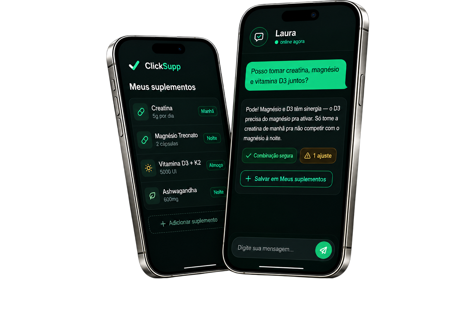 App ClickSupp — verificação de suplementos com a Laura